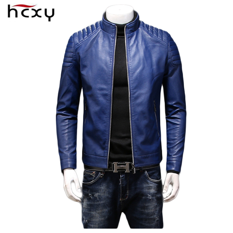 HCXY 2022 Autumn Men's Leather Jackets Coats Men Outwear High quality PU Leather Windproof Waterproof Slim Fit College Luxury ► Photo 1/6