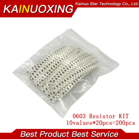 200PCS 1% 0603 SMD resistors assorted DIY kit set ,10 valueX20pcs=200pcs 1R00 R820 R750 R620 R500 R470 R330 R220 R150 R100 ► Photo 1/1