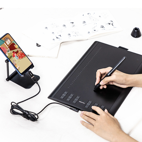 HUION H1060P 8192 Pen Pressure 12 Express Keys Graphic Drawing Tablet Battery- free Stylus Tilt ±60° Digital Tablet OTG Adapter ► Photo 1/6