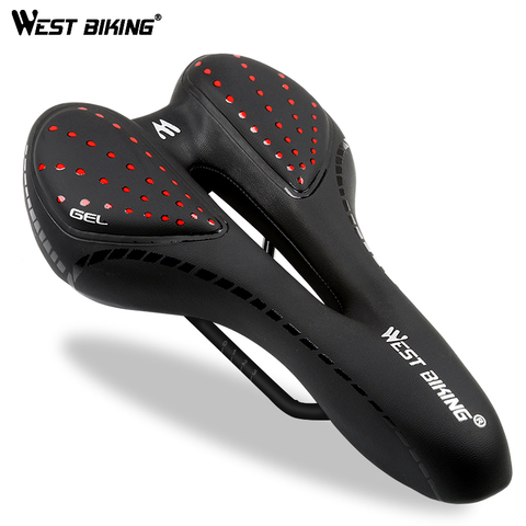 WEST BIKING Bicycle Saddle Breathable PU Leather Hollow Cushion Comfortable Road MTB Bike Saddle GEL + Polyurethane Shockproof ► Photo 1/6