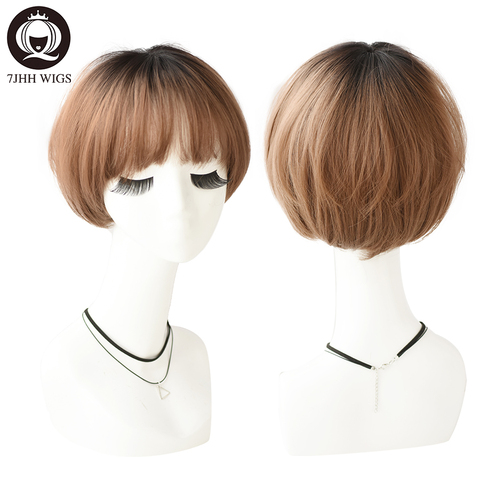 7JHH WIGS Synthetic Wig With Bangs Short Bob Wig For Women Light Brown Straight Hair Fashion Soft Natural Wig ► Photo 1/6