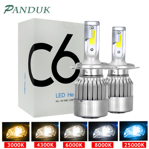 PANDUK H1 H3 Led Headlight Hulbs H7 LED Car Lights H4 LED 880 H11 HB3 9005 HB4 9006 H13 6000K 72W 12V 8000LM C6 Auto Headlamps ► Photo 1/6