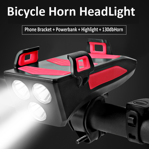 Newest 4 in 1 Bike Phone Holder Power Bank Bicycle Light Mobile Cellphone Holder Stand For iPhone Samsung Xiaomi Phones Bracket ► Photo 1/6