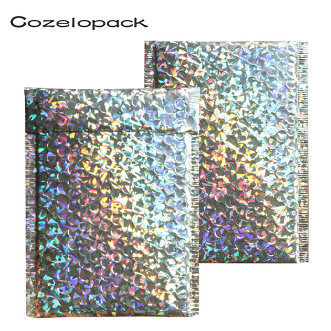 10PCS Holographic Metallic Bubble Mailer Gift Packaging Glamour Colorful Silver Shades Foil Cushion Padded Shipping Envelopes ► Photo 1/6