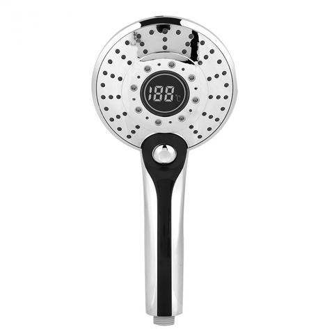 Digital LED Shower Head With 3-color Temperature Controller Handheld Silver Electroplating LED Light 3 Spraying Mode Shower Head ► Photo 1/6