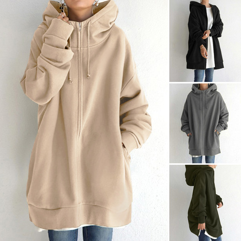 Elegant Hooded Sweatshirts Women's Solid Hoodies ZANZEA 2022 Casual Long Sleeve Zipper Coat Female Outwear Jackets Oversized Top ► Photo 1/6