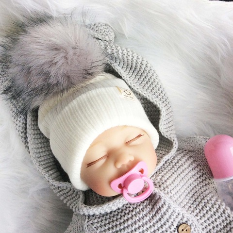 Winter Baby Boy Girl Artificial Pompom Knitted Hat Toddler Kids Caps With Pompon Newborn Photography  Props ► Photo 1/6