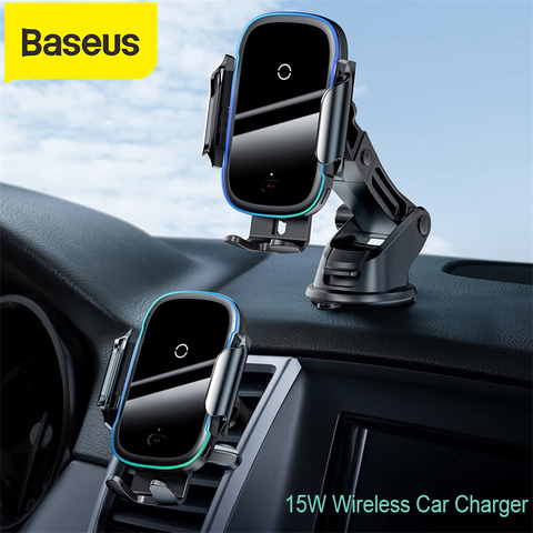 Baseus 15W Qi Car Wireless Charger Dual Mode Intelligent Infrared Fast Wireless Charging Car Mount for Air Car Phone Holder ► Photo 1/6