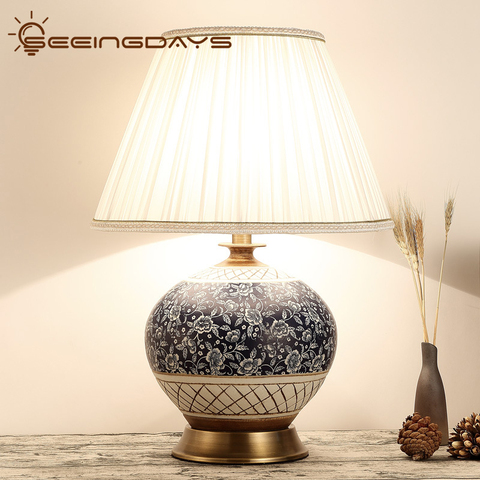 New Chinese Style Ceramic Copper Table Lamp for Living Room Large Bedroom Bedside Lamp Classical American Decorative Table Lamp ► Photo 1/6