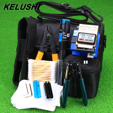 KELUSHI 13 Pcs/Set FTTH Fiber Optic Tools Kit with FC-6S Cleaver and Plastic 5mW Visual Fault Locator Wire Stripper Tool ► Photo 1/6