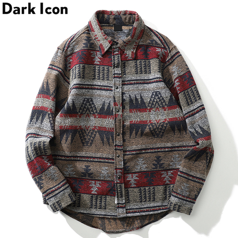 Dark Icon Geometric Stripe Shirts Men Women Long Sleeve Harajuku Woolen Shirts Men Clothing ► Photo 1/6