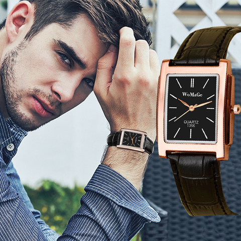 Square Men Watch Rose Gold Silver Case Men Watches 2022 Top Brand Luxury Quartz Clock Montre Homme Vintage relogio masculino ► Photo 1/6