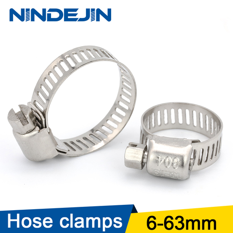 NINDEJIN 5/10pcs hose clamp adjustable 6-63mm worm gear hose clip fuel hose clamp wholesale for water pipe plumbing automotive ► Photo 1/6