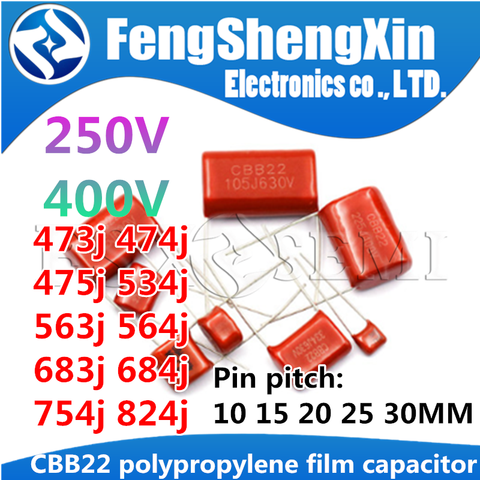 10pcs CBB22 Metallized polypropylene film capacitor 250V/400V 473J/474J/475J/534J/563J/564J/683J/684J/754J/824J ► Photo 1/6