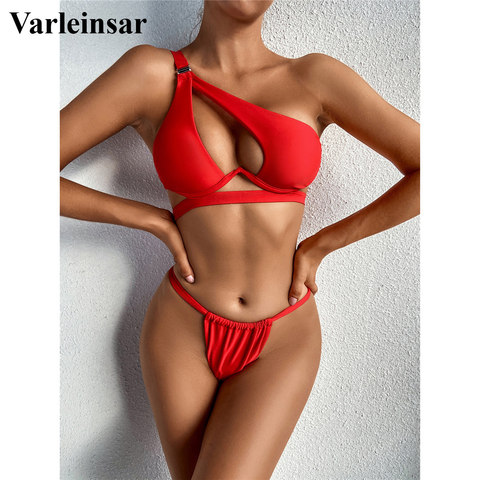 New One Shoulder V-bar Underwired Bikini Push Up Swimsuit Female Swimwear Women Two-pieces Bikini set Bather Bathing Suit  V2688 ► Photo 1/6