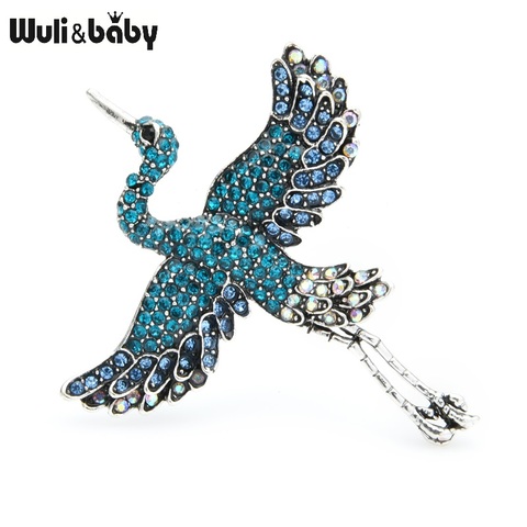 Wuli&baby Blue Pink Rhinestone Crane Bird Brooches Women Alloy Sparking Animal Party Casual Brooch Pins Gifts ► Photo 1/4