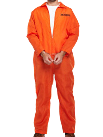 MENS PRISONER CONVICT COSTUME HALLOWEEN FANCY DRESS XMAS ORANGE OVERALL JUMPSUIT ► Photo 1/6