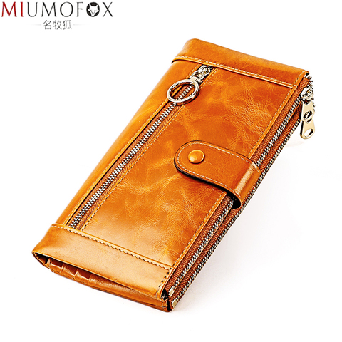 Fashion Women's Wallet Genuine Leather Female Clutch Long Wallet Womens Wallets and Purses Portomonee Oil Wax Leather Coin Purse ► Photo 1/6