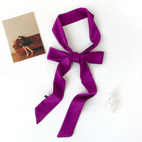 Long Skinny Scarf for Lady Neck Tie Solid Silk Hairband Foulard Female Ribbon Belt Scarves Headband Lady Bag Decoration ► Photo 1/6