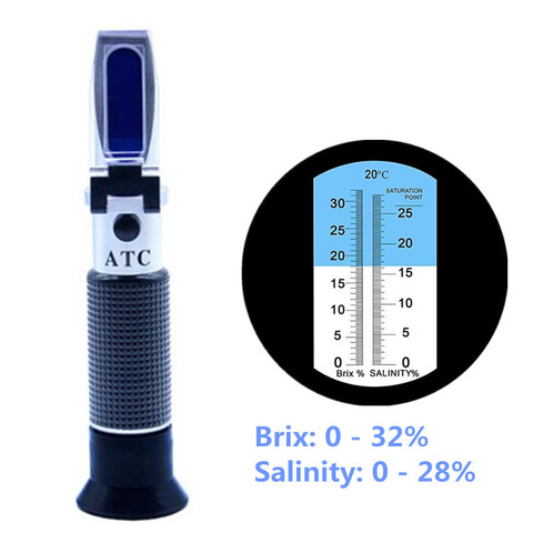 Brix Refractometer 2 in 1 Brix & Salinity Refractometer ATC 0-32%Brix & 0-28% Salinity Measure Sodium Chloride in Food Salt ► Photo 1/6