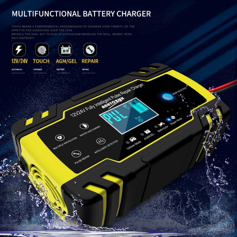 LCD Car ATV 12/24V 6-150Ah Motorcycle Pulse Repair Battery Charger AGM Automatic 