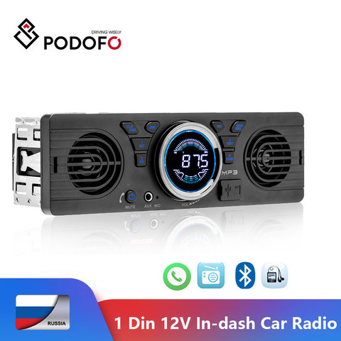 Podofo 1din Car radio Universal 12V FM MP3 Bluetooth Autoradio Hands-free Call Auto with loud Speaker In-dash 1 DIN Car Stereo ► Photo 1/6