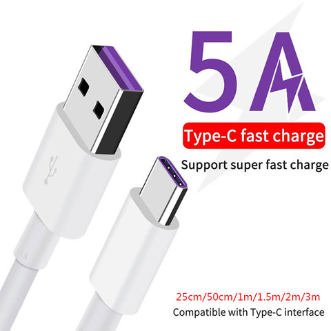USB Type C Cable 1m 2m 3m Fast Charge Wire Cord USBC Cable For Xiaomi Redmi Note 8 Pro Samsung Mobile Phone USB-C Charger ► Photo 1/6