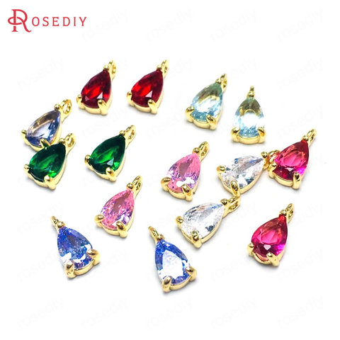 (38386)10PCS 4x6MM 24K Champagne Gold Color Brass and Glass Drop Shape Charms Pendants Diy Jewelry Findings Accessories ► Photo 1/6