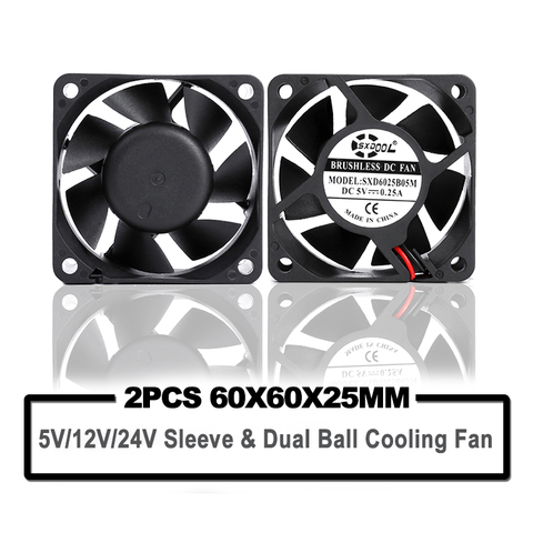 2PCS SXDOOL 60mm 6025 dc 5V 12V 24V Brushless 2PIN 3PIN 60x60x25mm 6025 6cm sleeve Dual Ball Computer PC CPU Case Cooling ► Photo 1/5