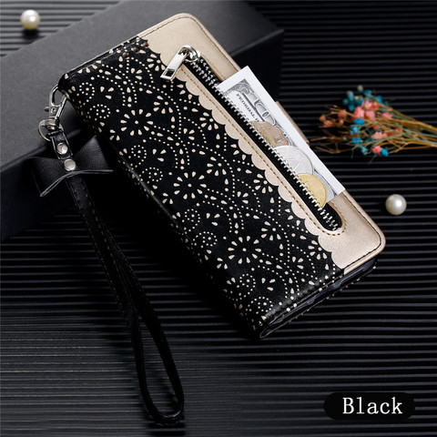 Zipper Leather Case For Xiaomi Note 9S 9 Pro 7A Note9 Flip Wallet Luxuly Lace Flower Phone Case Cover For Red Mi Note 8 7 9T A3 ► Photo 1/6