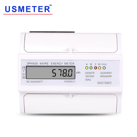 DDS578 New Model 3*5(100)A 50Hz 230V Energy Meter Three Phase 7P DIN Rail LCD Digital Electric Power Consumption Meter ► Photo 1/1