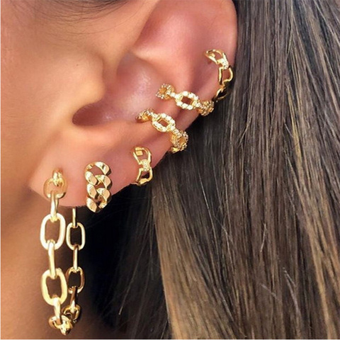 6Pcs/Set Retro Punk Gold Chain Hoop Earring Set for Women Statement Gothic Geometric Earrings 2022 Fashion Street Jewelry ► Photo 1/6