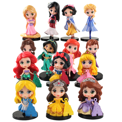 6/8pcs/set 7-10cm Q Posket Belle Snow White Ariel Mulan PVC Figure Toys Princess Dolls Gift for Girl ► Photo 1/1