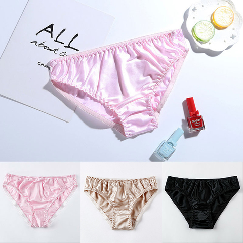 Women 100% Silk Panties Female Seamless Underwear Comfortable Breathable Satin Briefs Sexy Soild Luxury Plus Size Panties ► Photo 1/6