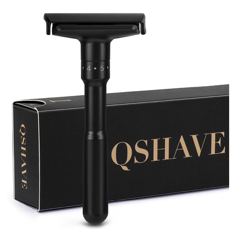 QShave Luxurious Black Adjustable Safety Razor Can Design Name on It Classic Stand Safety Razor Men Shaving 5 Gift Blades ► Photo 1/6