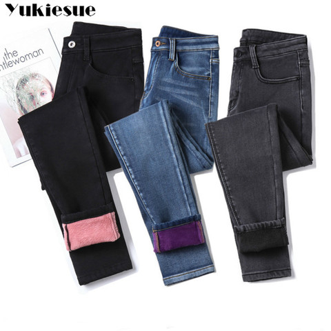 Winter Warm Jeans Woman 2022 High Waist Casual Velvet Ladies Trousers Female Pantalon Denim jeans for Women Pants Plus size 40 ► Photo 1/6