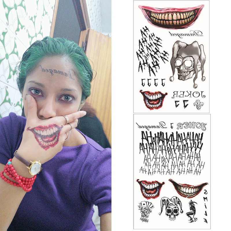 Buy Online Suicide Squad The Joker Brooch Temporary Tattoos Sticker Cosplay Props Waterproof Unisex Halloween Stephen King S It Accessories Alitools