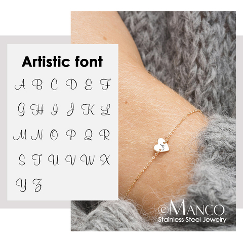 eManco Engrave Artistic Font Alphabet Bracelet for women 316L Stainless Steel Charm Bracelets Trendy Minimalist Heart Bracelet ► Photo 1/6