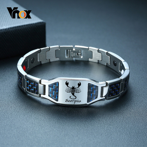 Vnox Men's Free Custom Engraving Info Logo Magnetic Bracelet with Blue Carbon Fiber Male Wrist Jewelry ► Photo 1/6