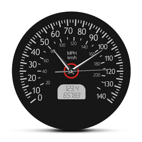 Speedometer Kilometers and Miles Printed Wall Clock Racing Mechanics Wall Art Black Car Dashboard Garage Decor Wall Watch ► Photo 1/5