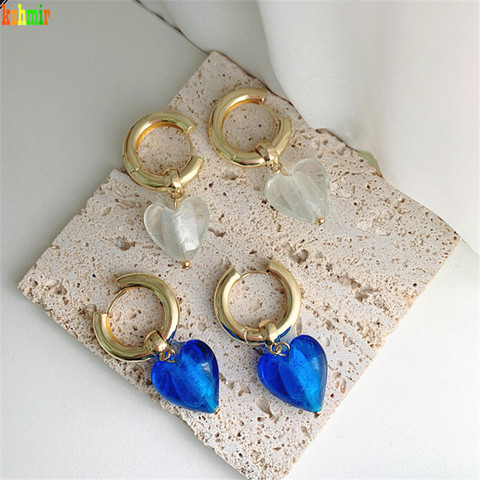 Kshmir New Glass Heart-shaped Earrings Round Large Hanging Earrings Unique Bohemian fashion earrings for women's jewelry ► Photo 1/6
