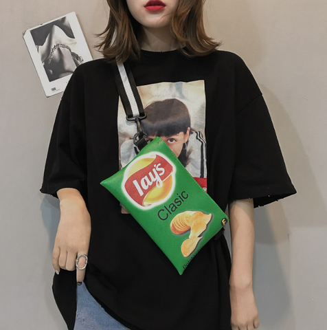 Funny Potato Chips Crossbody Handbag Women Canvas Shoulder Bag Mini Cartoon Printing Girl Envelope Bags Female Clutch Cute Purse ► Photo 1/6