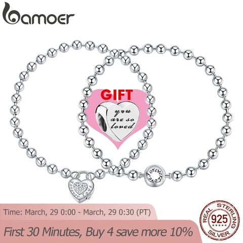 [buy bracelet get charm] Silver Bead Chain Bracelet 925 Sterling Silver Simple Love Chain Women Fashion Basic Bracelets SCB203 ► Photo 1/6