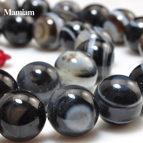 Mamiam Natural A Black Stripe Onyx Eye Agate Beads Smooth Loose Round Stone Diy Bracelet Necklace Jewelry Making Gemstone Design ► Photo 1/5