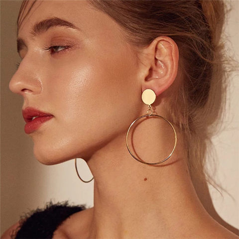 Simple fashion gold color Silver plated geometric big round Clip earrings for women fashion big hollow Ear clip jewelry ► Photo 1/6