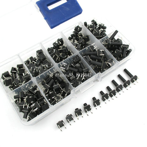200PCS/LOT 6*6 Tact Switch Kit With Box Tactile Push Button Switch Kit, Height: 4.3MM~13MM New ► Photo 1/4