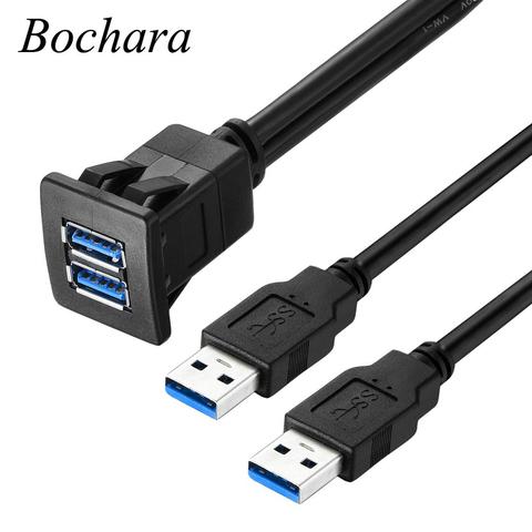 Bochara Dual USB3.0 USB2.0 Male to Female Flush Mount Panel Dashboard Cable Shielded For Car Motorcycle 1m 2m ► Photo 1/6