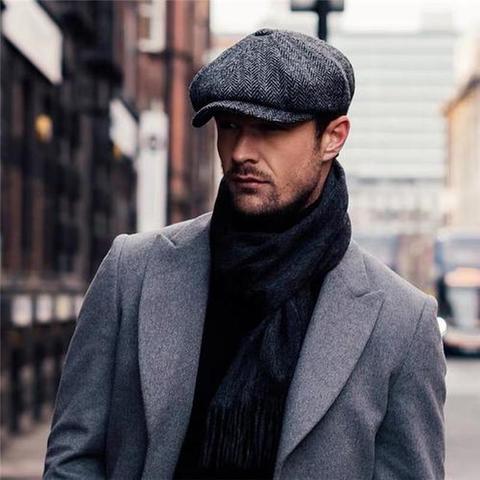 Wool Newsboy Caps Men Herringbone Flat Caps Gatsby Cap Woolen Golf Driving Hats Vintage Inspired Hat Winter Peaky Blinders ► Photo 1/6