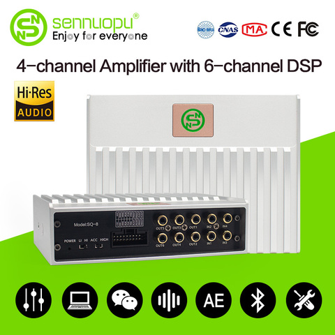 Sennuopu Car DSP Amplifier 4 Channels AMP with 6 CH Digital Processor Bluetooth Player Equalizer by APP Tuning ► Photo 1/6