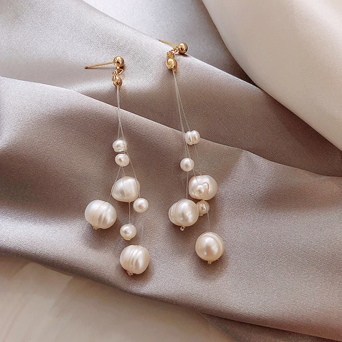 Korea hot sale fashion jewelry handmade string freshwater pearl earrings long fringed earrings for women ► Photo 1/5